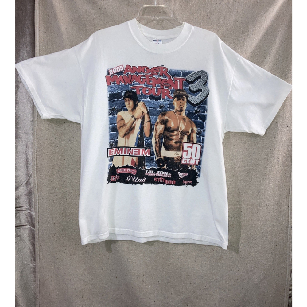 Vintage Eminem 50 Cent Rap T-shirt Anger Management Concert Tour 2005 Men’s XL .